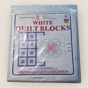 Jack Dempsey White Quilt Blocks Set Item 732 Pattern #5 Floral Design Stamped
